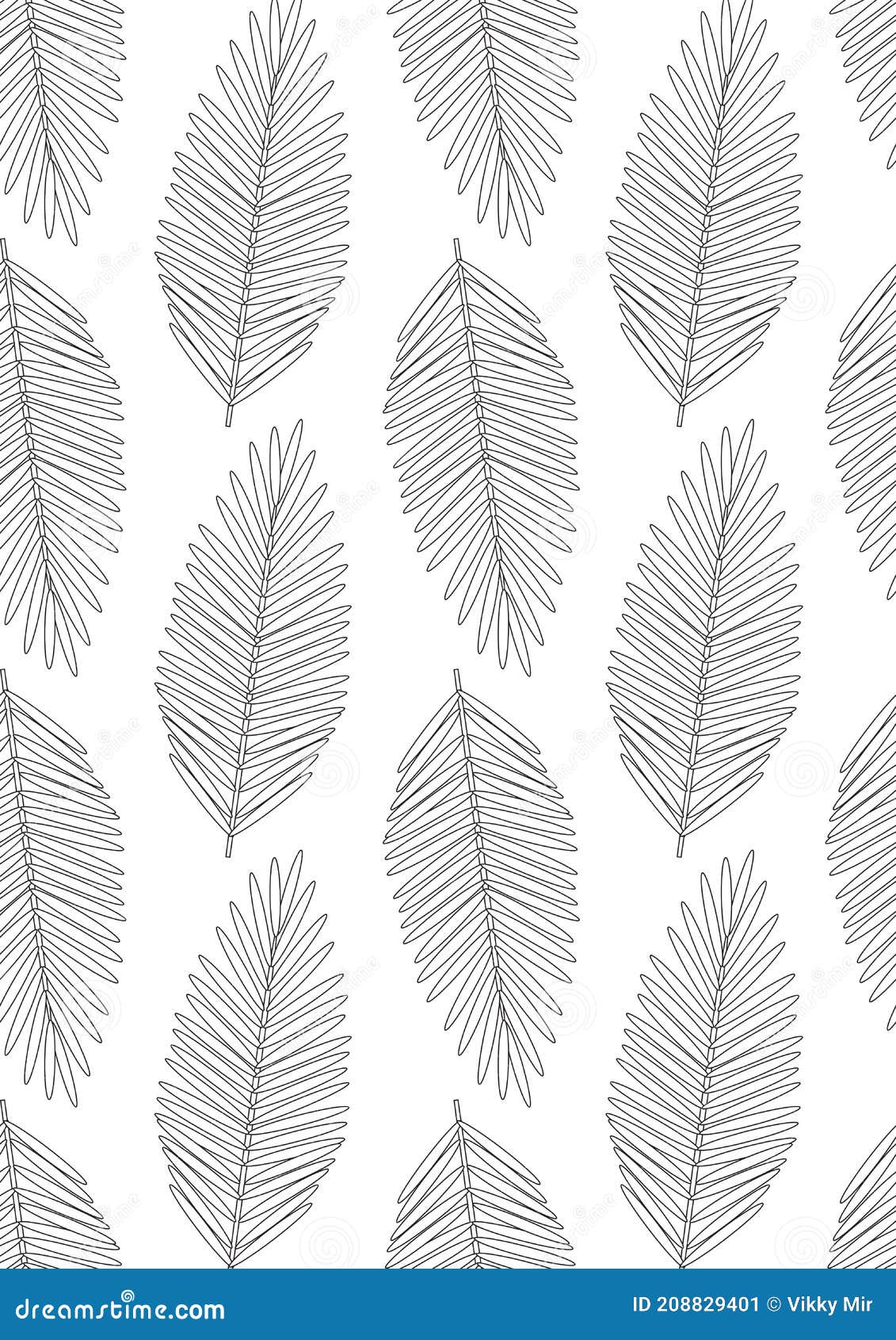 Coloring page for adults with palm leaf outline vector stock illustration in a format with colorless anti stress coloring book stock illustration