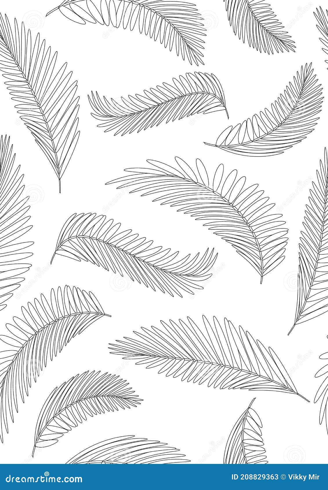 Seamless pattern coloring page with leaves in a size for adults colorless vector stock illustration with colorless exotic plant stock illustration