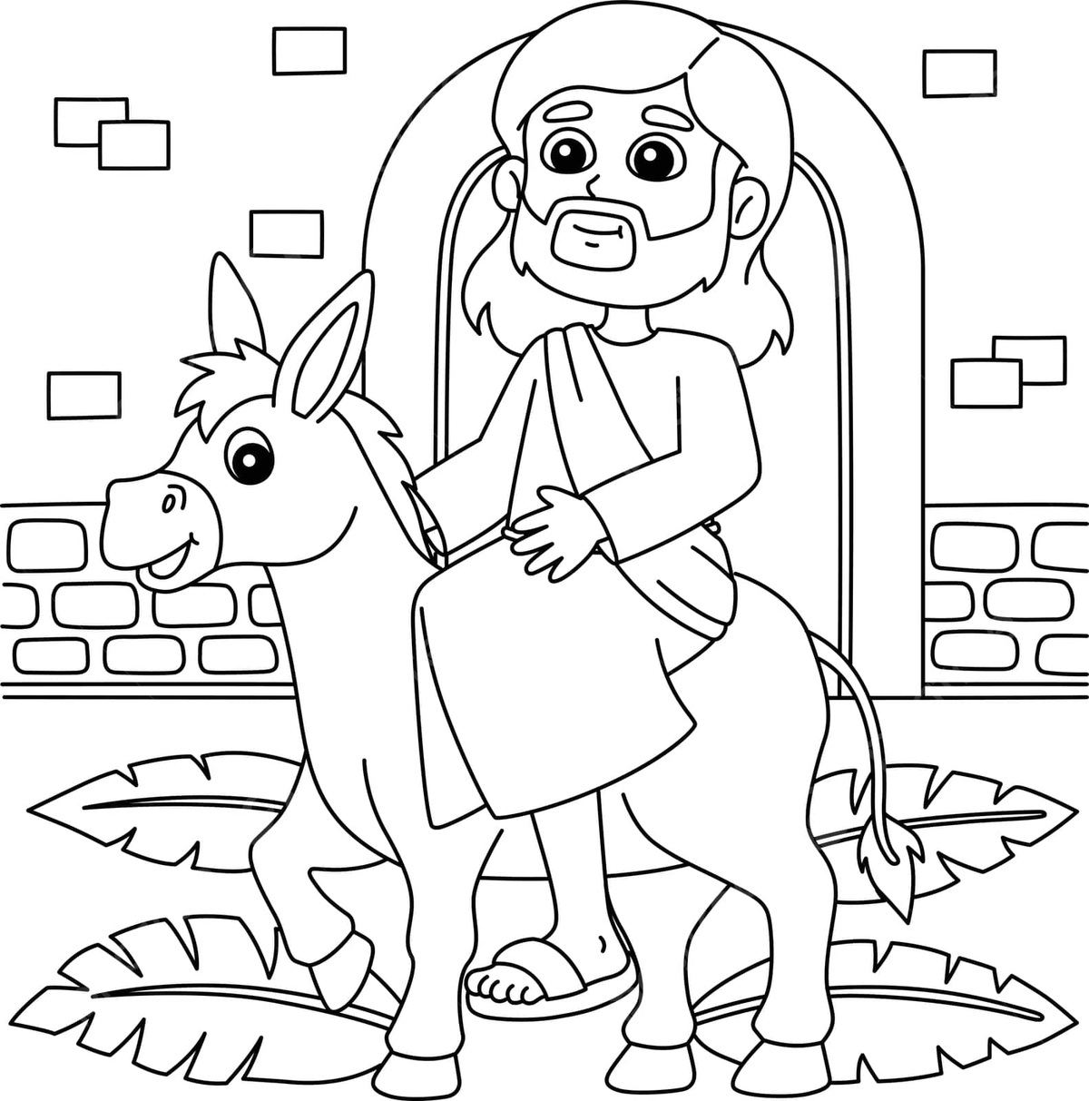 Christian jesus on palm sunday coloring page colouring book religion line vector sun drawing book drawing jesus drawing png and vector with transparent background for free download