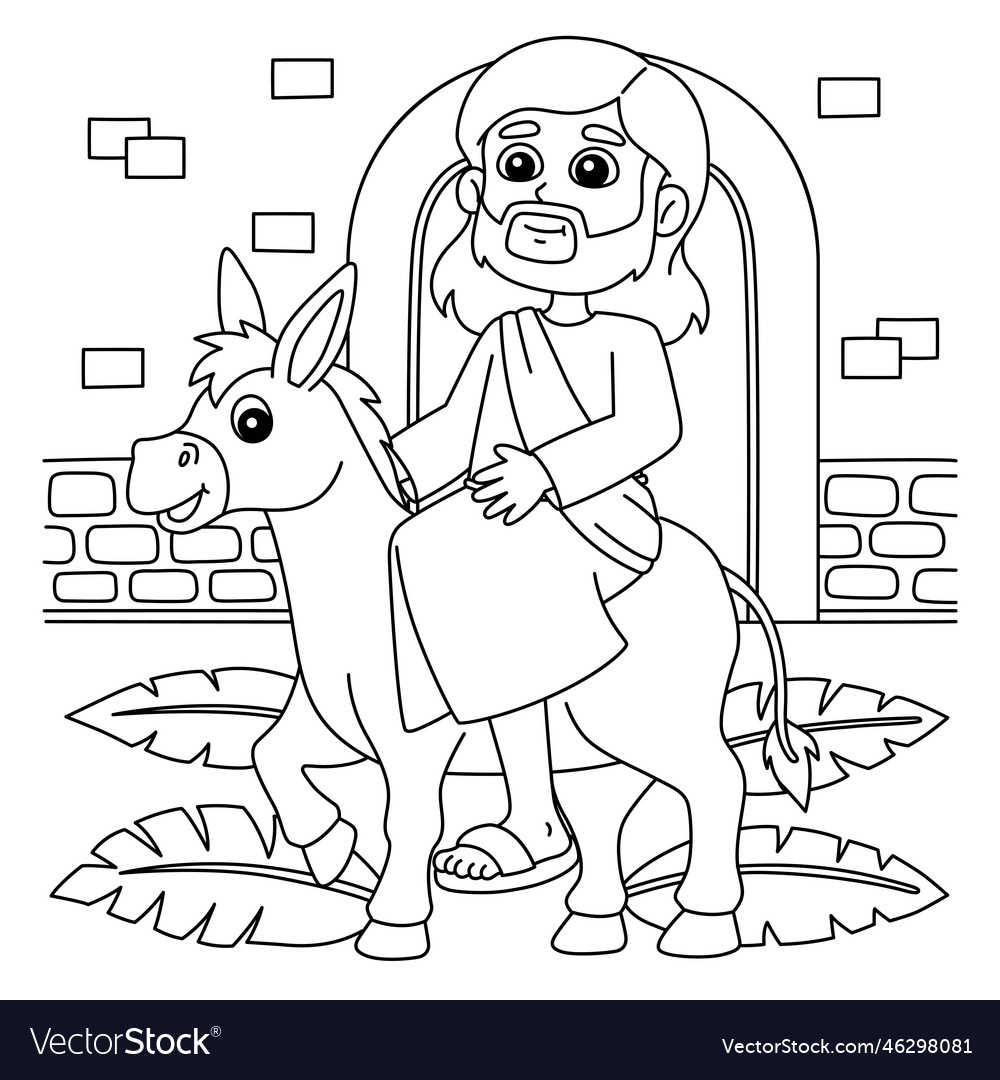 Christian jesus on palm sunday coloring page vector image