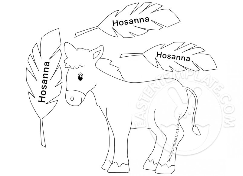 Palm sunday donkey and palm coloring page