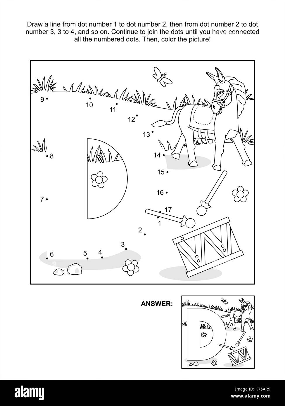 Educational connect the dots picture puzzle and coloring page