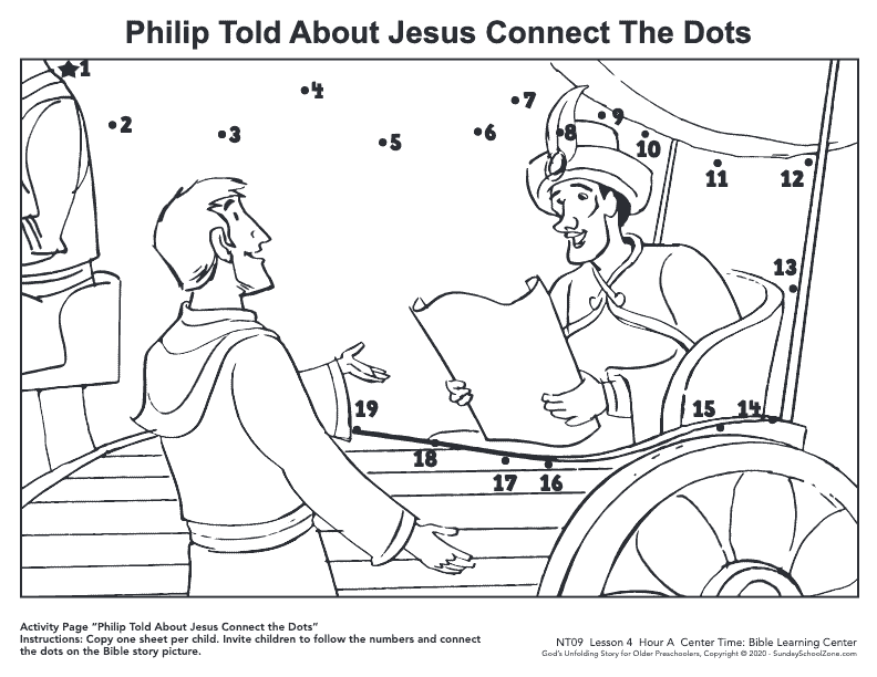 Connect the dots bible coloring pages on sunday school zone