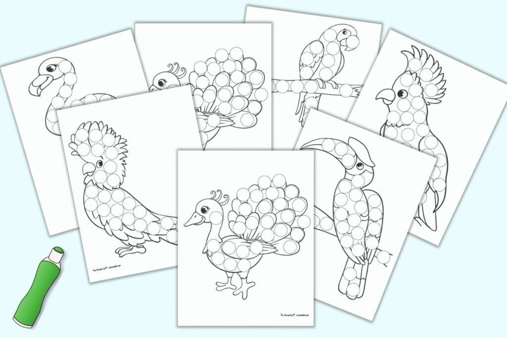 Free printable tropical bird do a dot pages for toddlers preschoolers