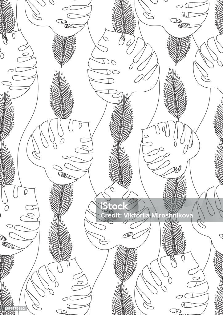 Coloring page for adults with palm leaf outline vector stock illustration in with colorless coloring anti stress with exotic plant in a format stock illustration