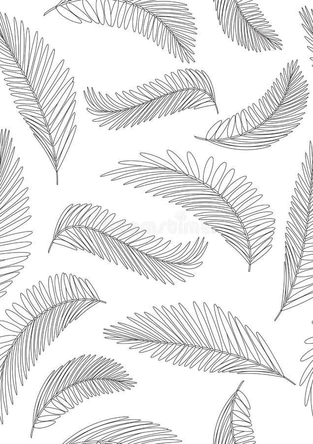 Seamless pattern coloring page with leaves in a size for adults colorless vector stock illustration with colorless exotic plant stock illustration