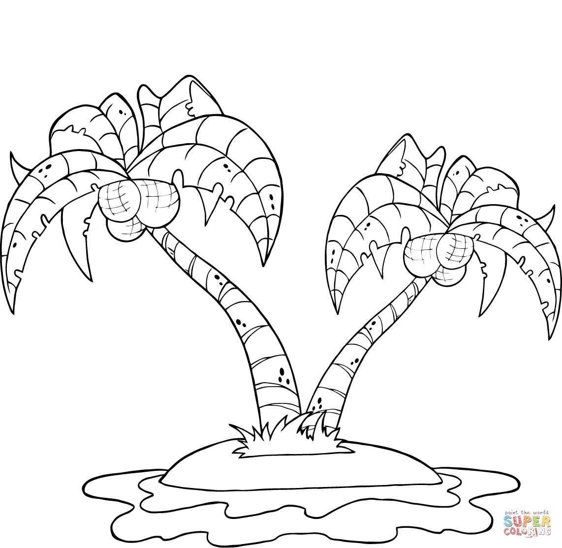 Coconut palm trees on island coloring page free printable coloring pages