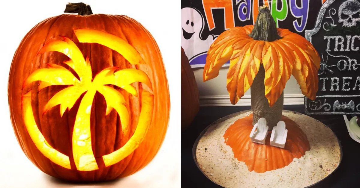 People are making pumpkins totally tropical by carving them into palm trees