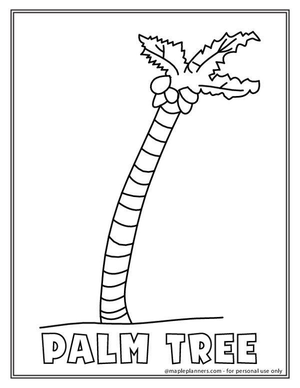 Free printable palm tree coloring page