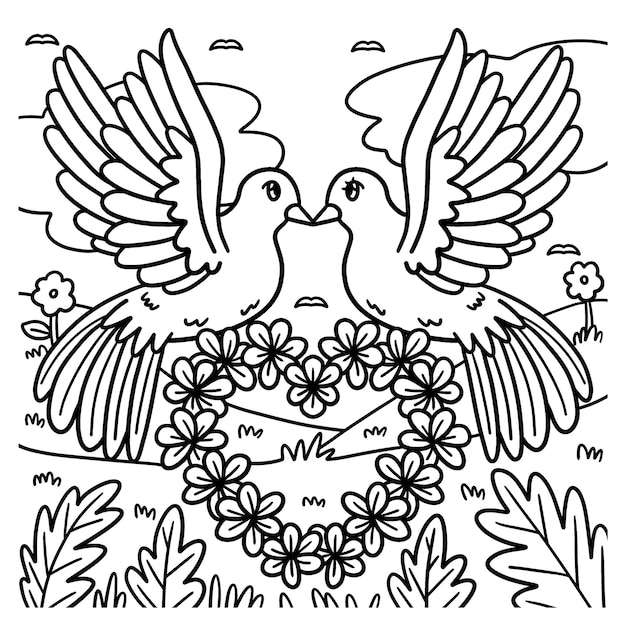 Premium vector wedding dove coloring page for kids