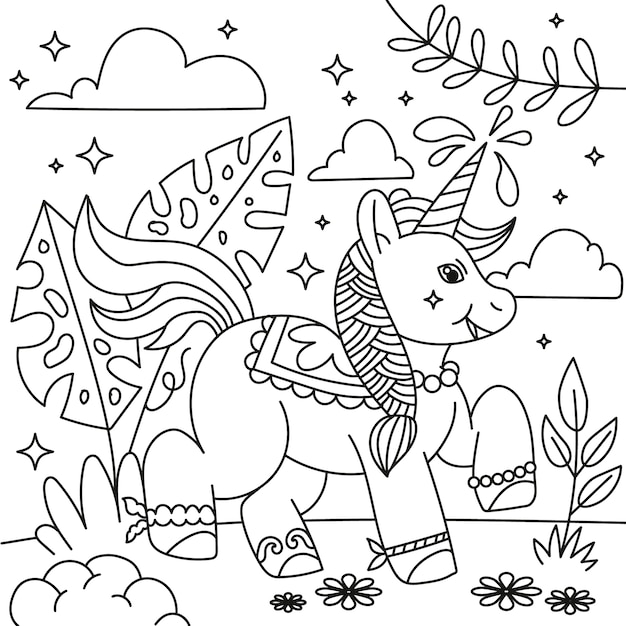 Free vector hand drawn unicorn coloring book illustration