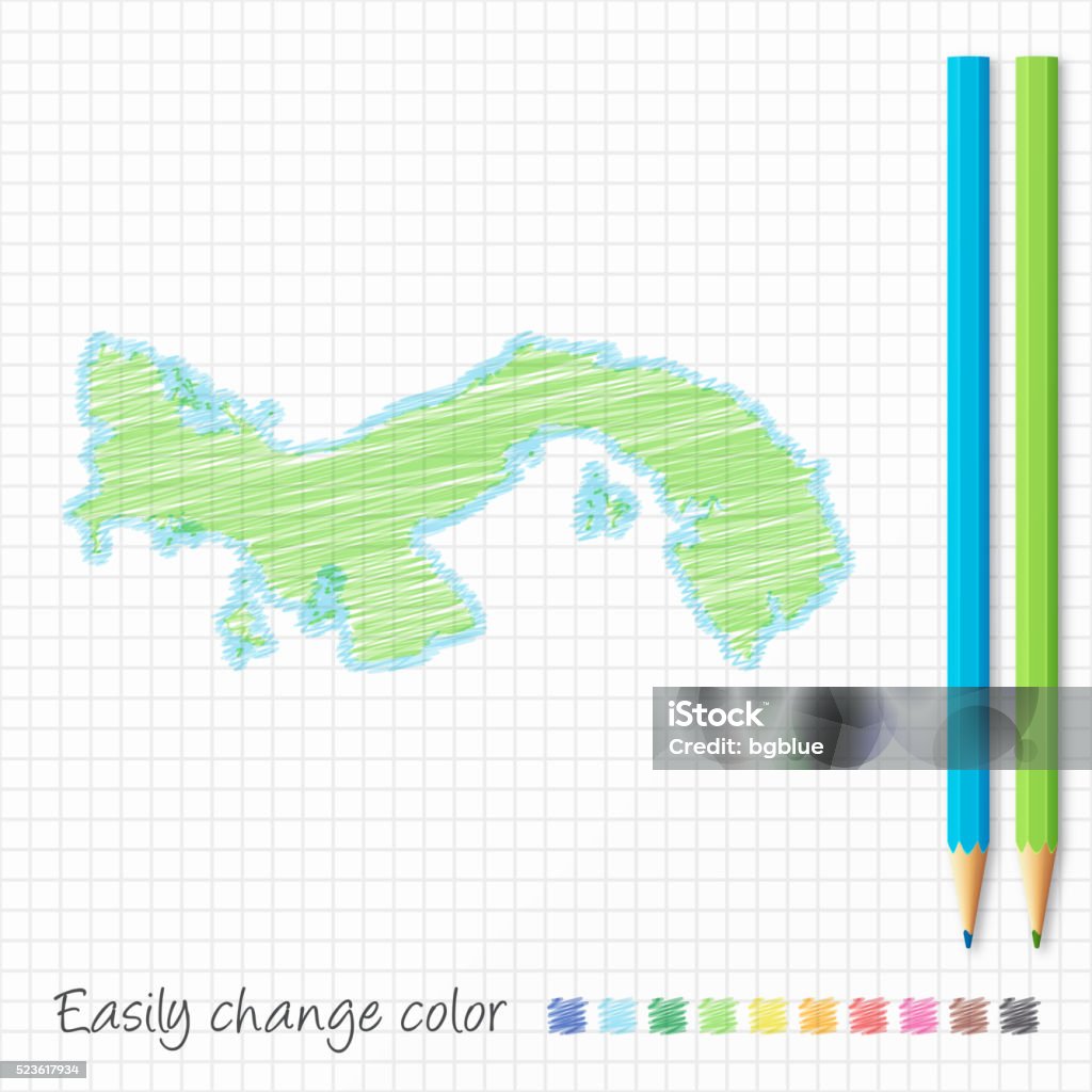 Panama map sketch with color pencils on grid paper stock illustration