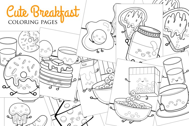 Breakfast food pancake cereal milk tea coloring kids adult