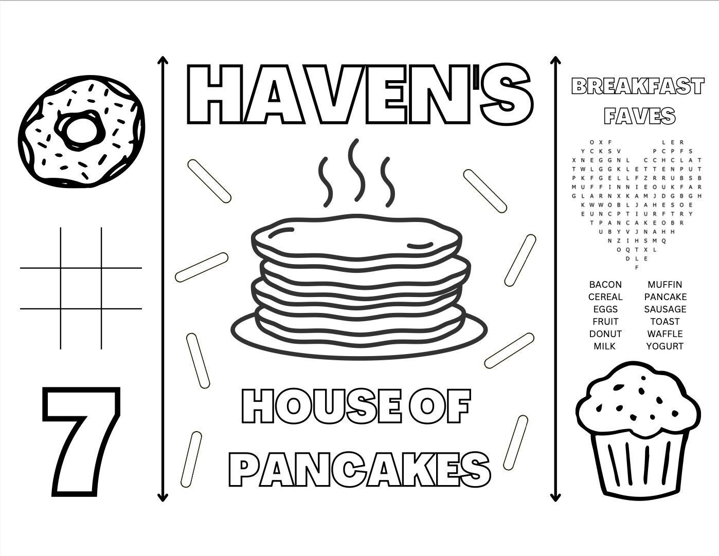 Printable and personalized birthday pancake pajama party coloring activity page