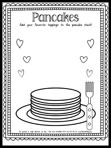 Pancake coloring page with drawing prompt free printable â the art kit