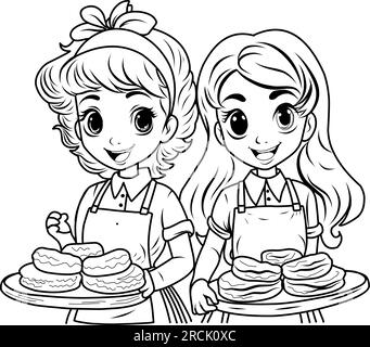 Coloring page pancake day pancake race women run with plates of pancakes stock vector image art