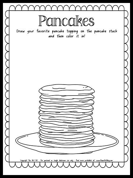 Pancake coloring page with drawing prompt free printable pancake day colouring pages pancake day crafts pancake drawing