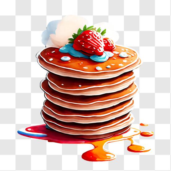 Download stack of pancakes with syrup and strawberries png online