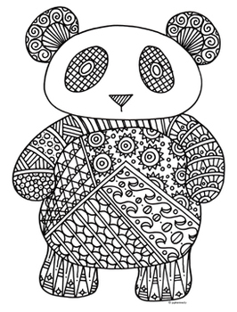 Panda bear zentangle coloring page by pamela kennedy tpt