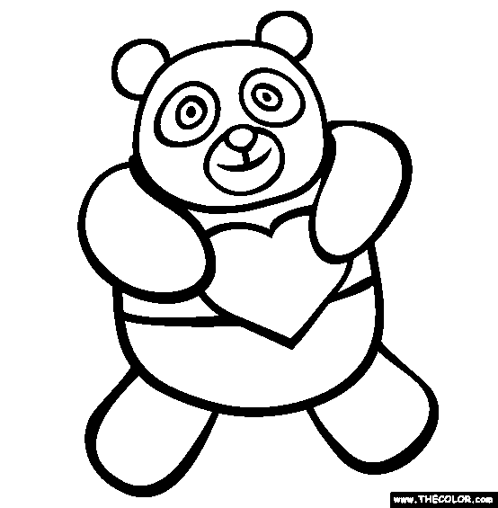 Valentines day panda bear coloring page