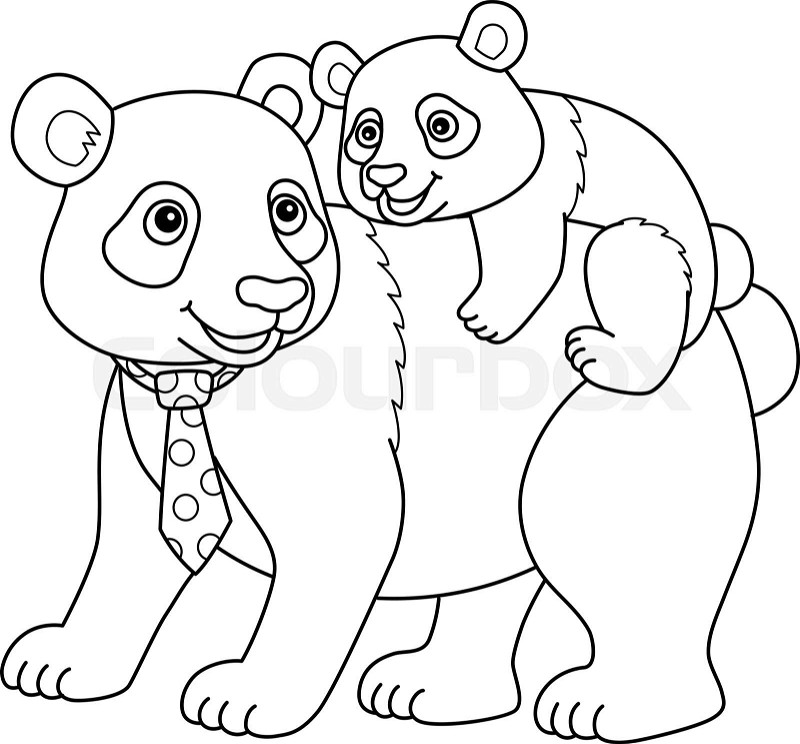 Father panda and baby panda isolated coloring page stock vector