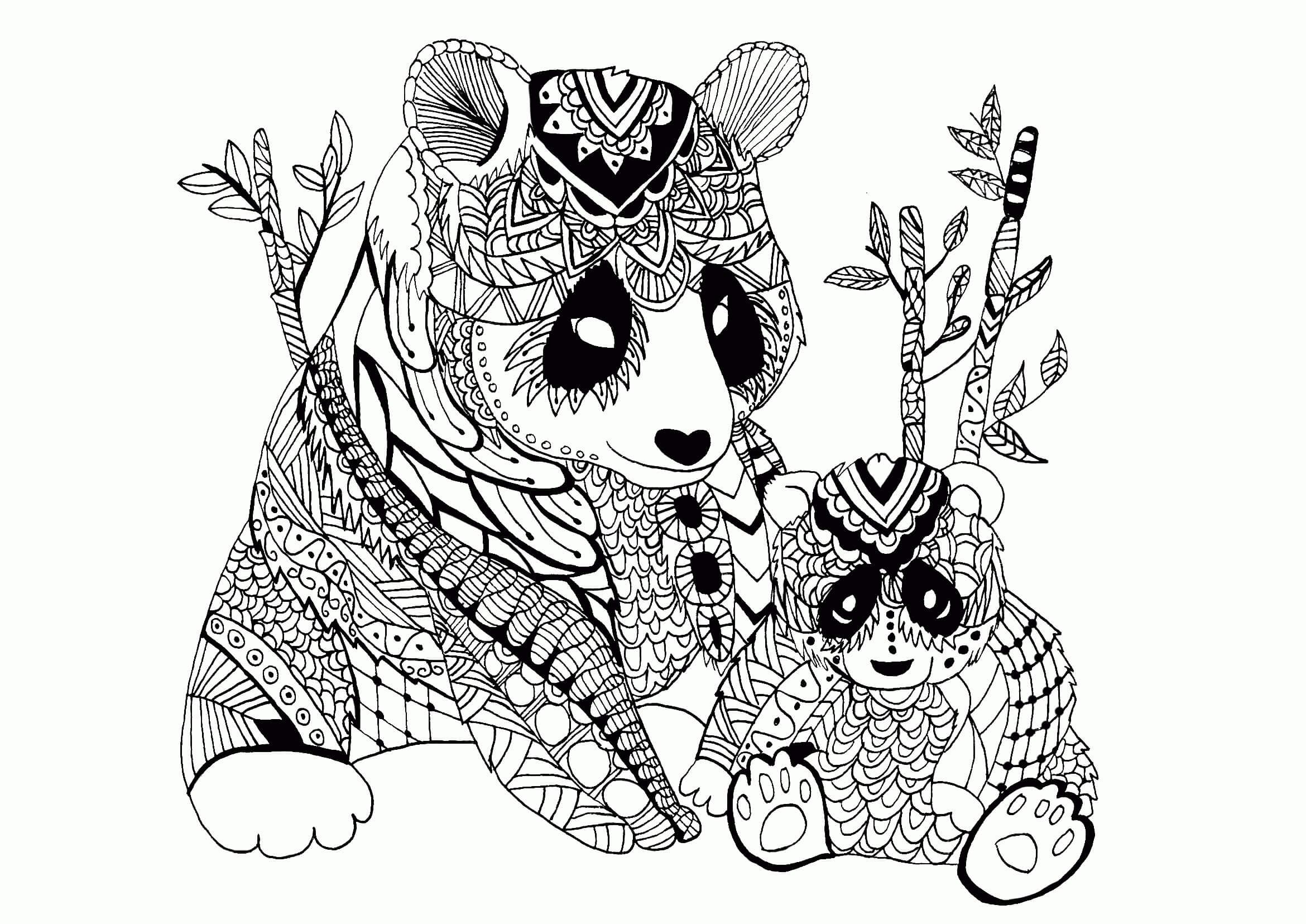 Two panda bears mandalas coloring page