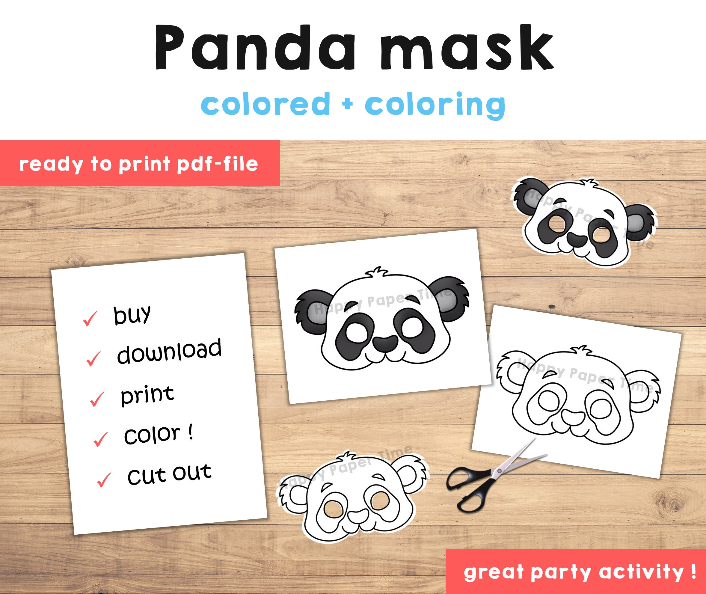 Panda mask costume animal mask printable party favor asian jungle party printable mask kids party favor printable instant download