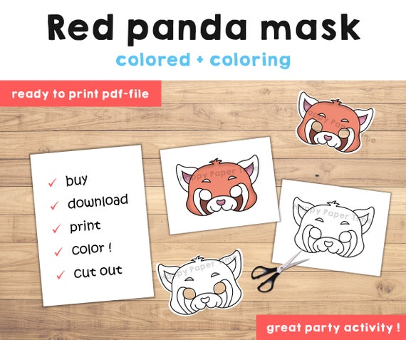 Red panda mask costume animal mask printable party favor asian jungle party printable mask kids party favor printable instant download download now