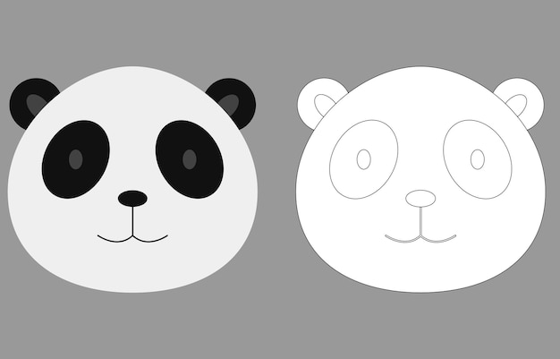 Premium vector panda face cartoon character cute outline panda animal face coloring book for kids vector outline