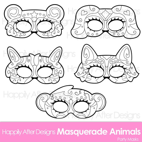 Masquerade animals printable coloring masks masquerade mask animal mask dog fox panda masquerade costume rabbit costume monkey mask