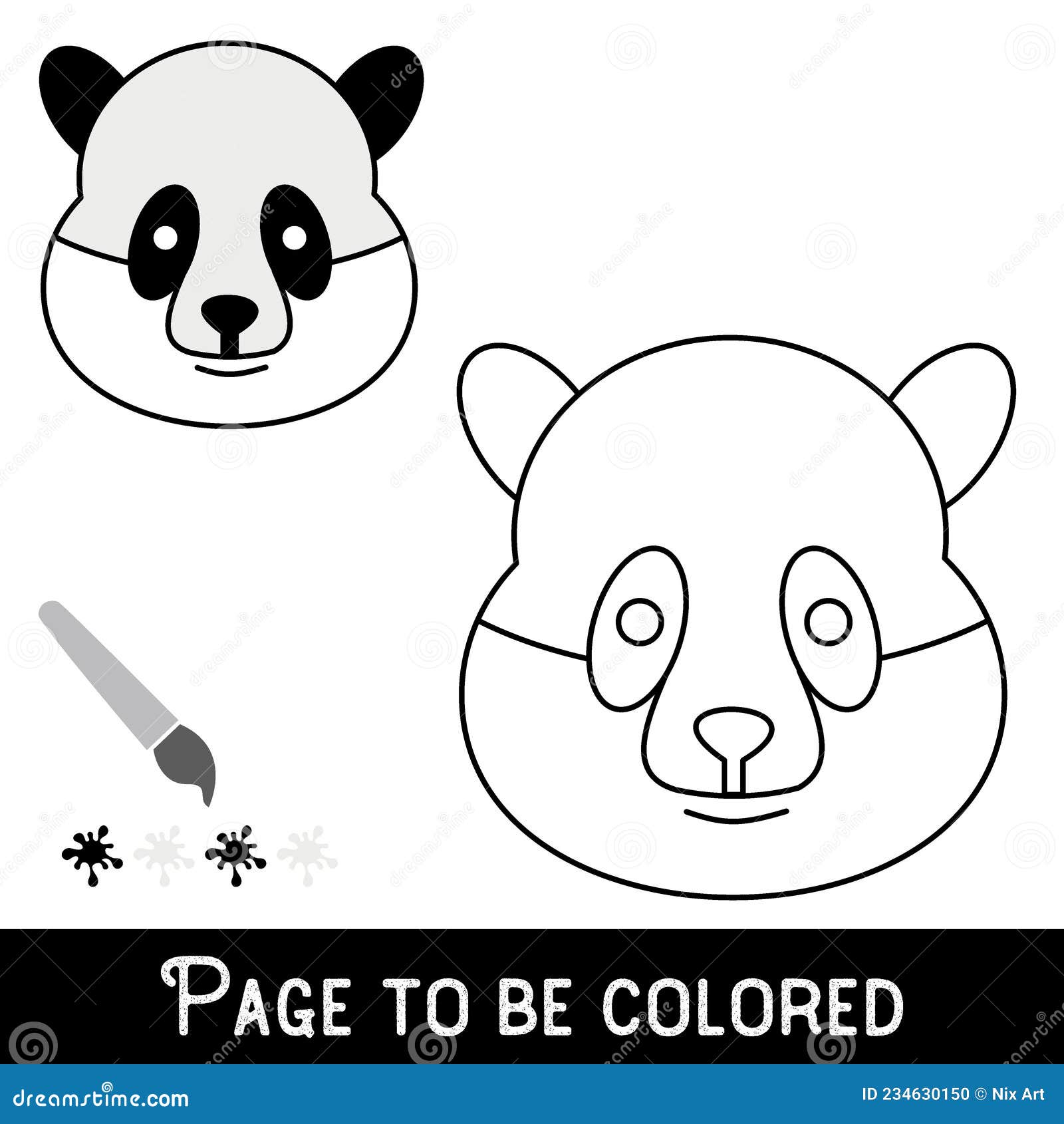 Funny panda face to be colored the coloring book for preschool kids with easy educational gaming level stock vector