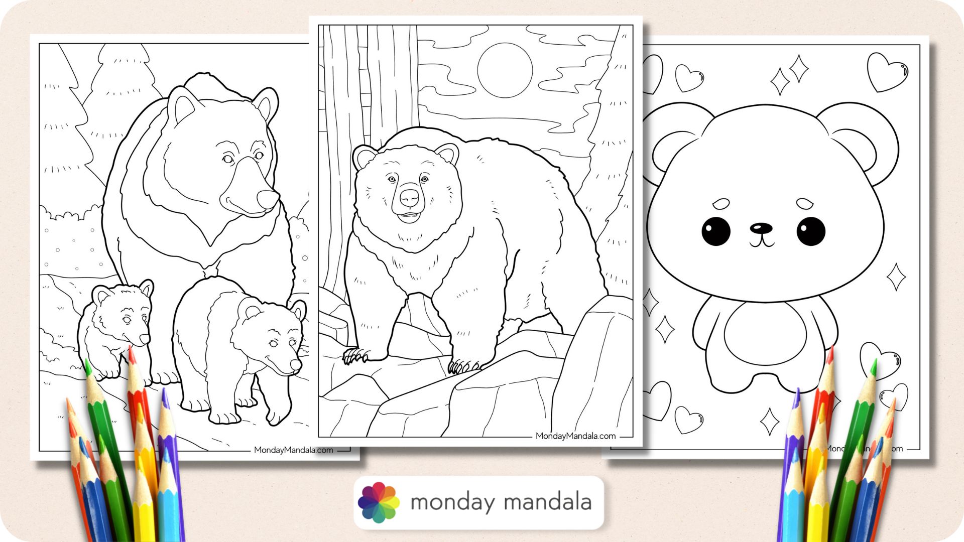 Bear coloring pages free pdf printables