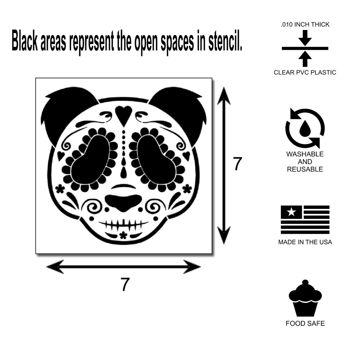 Sugar skull panda bear stencil animalhalloweenday of dead available sizes