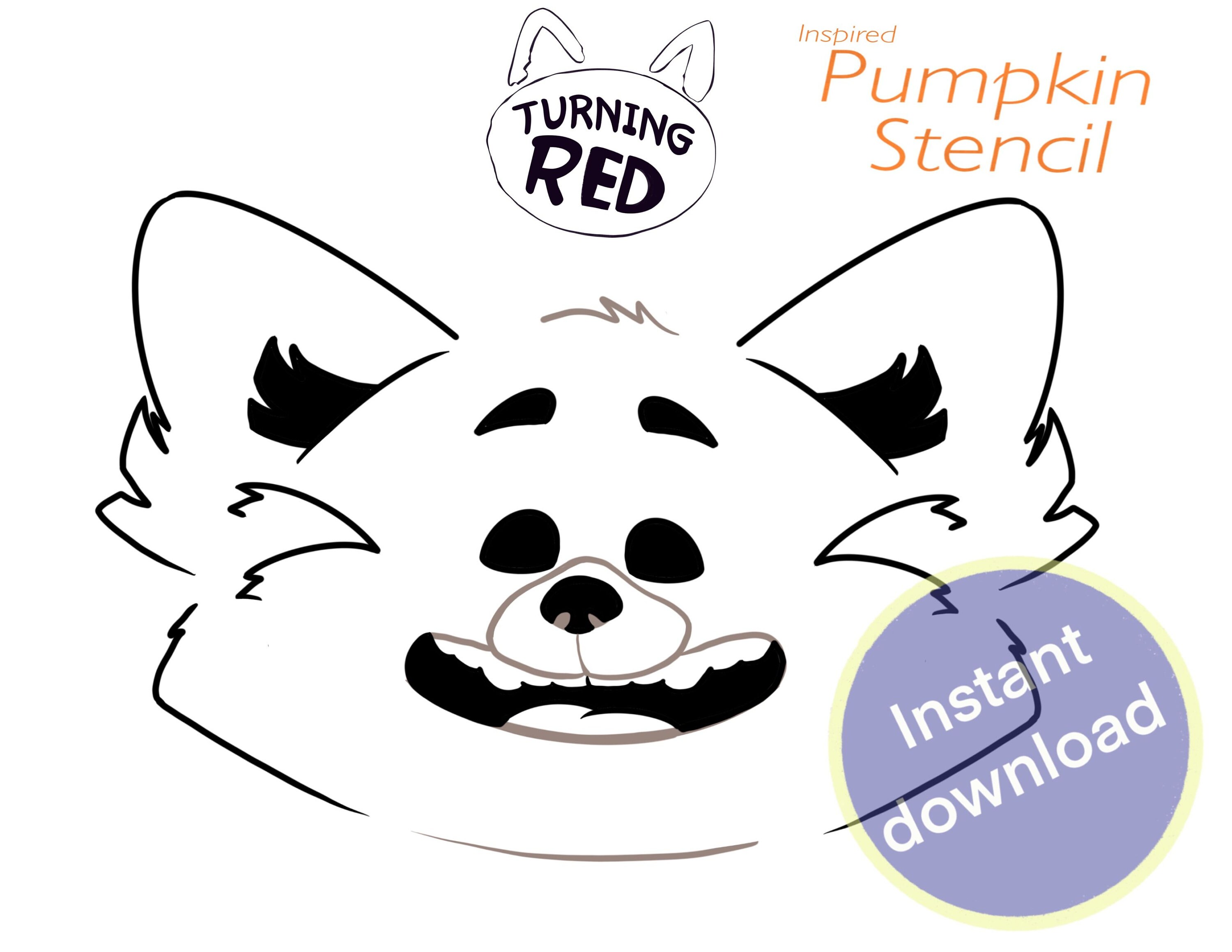 Turning red panda pumpkin stencil jack o lantern easy instant download printable halloween decor decoration cartoon kids download now