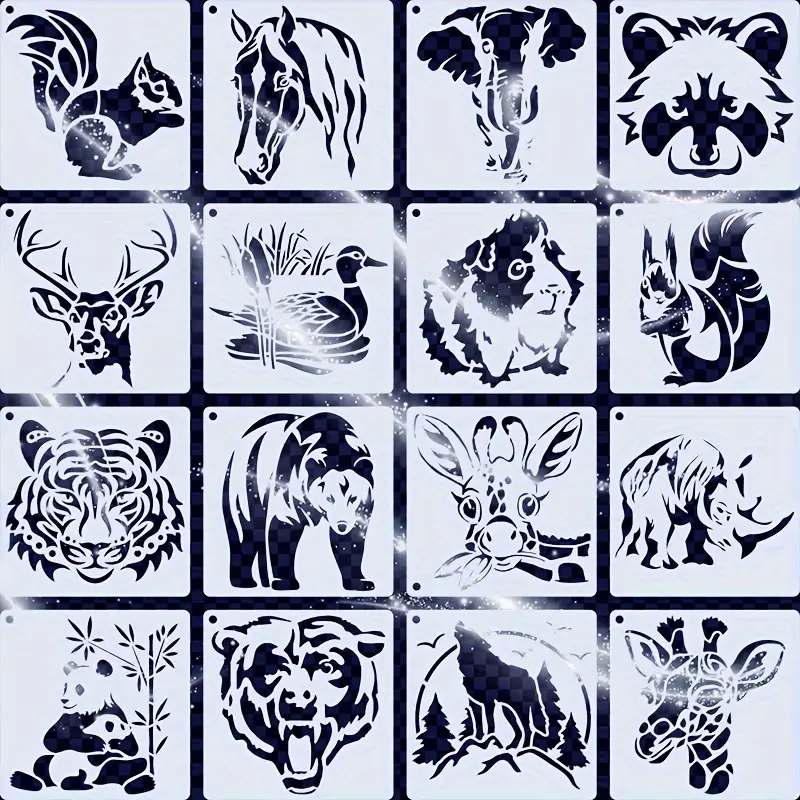 Wild animal pattern painting stencils painting stencils for woodcanvaspaperfabricfloorbookframewallfurnitureglassgrowling beargentle giraffestrong rhinowolf howling the moonpandadexterous squirrels pattern reusable washable diy art