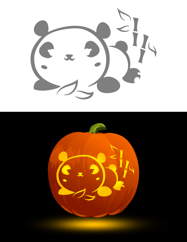 Printable kawaii panda pumpkin stencil