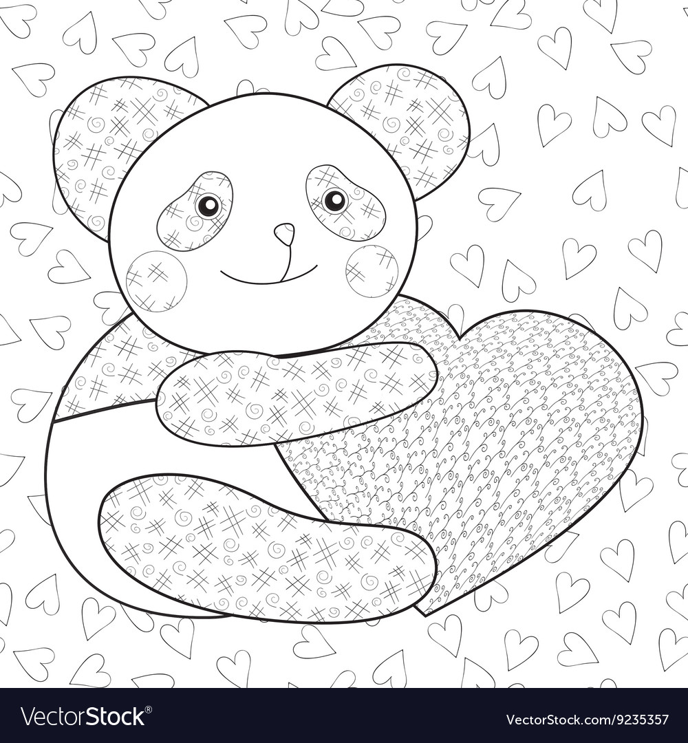 Panda with heart kid coloring book page royalty free vector