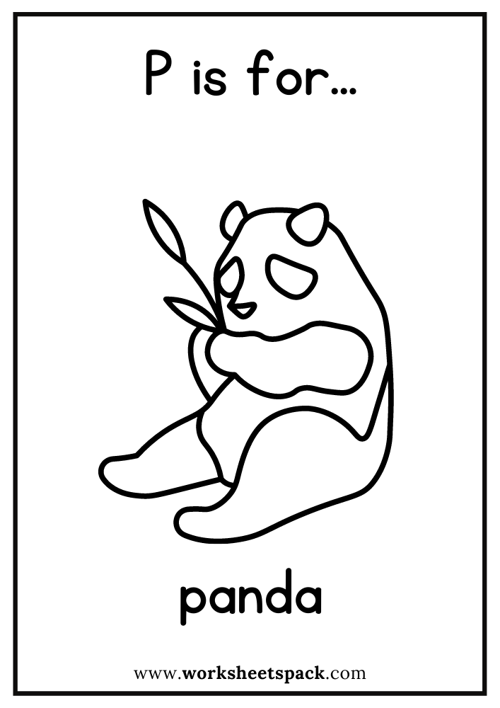 P is for panda coloring page free panda flashcard for kindergarten