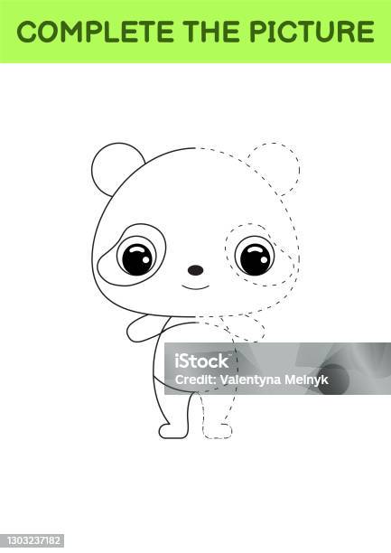 Plete drawn picture of cute panda coloring book dot copy game handwriting practice drawing skills training education developing printable worksheet activity page vector illustration stock illustration