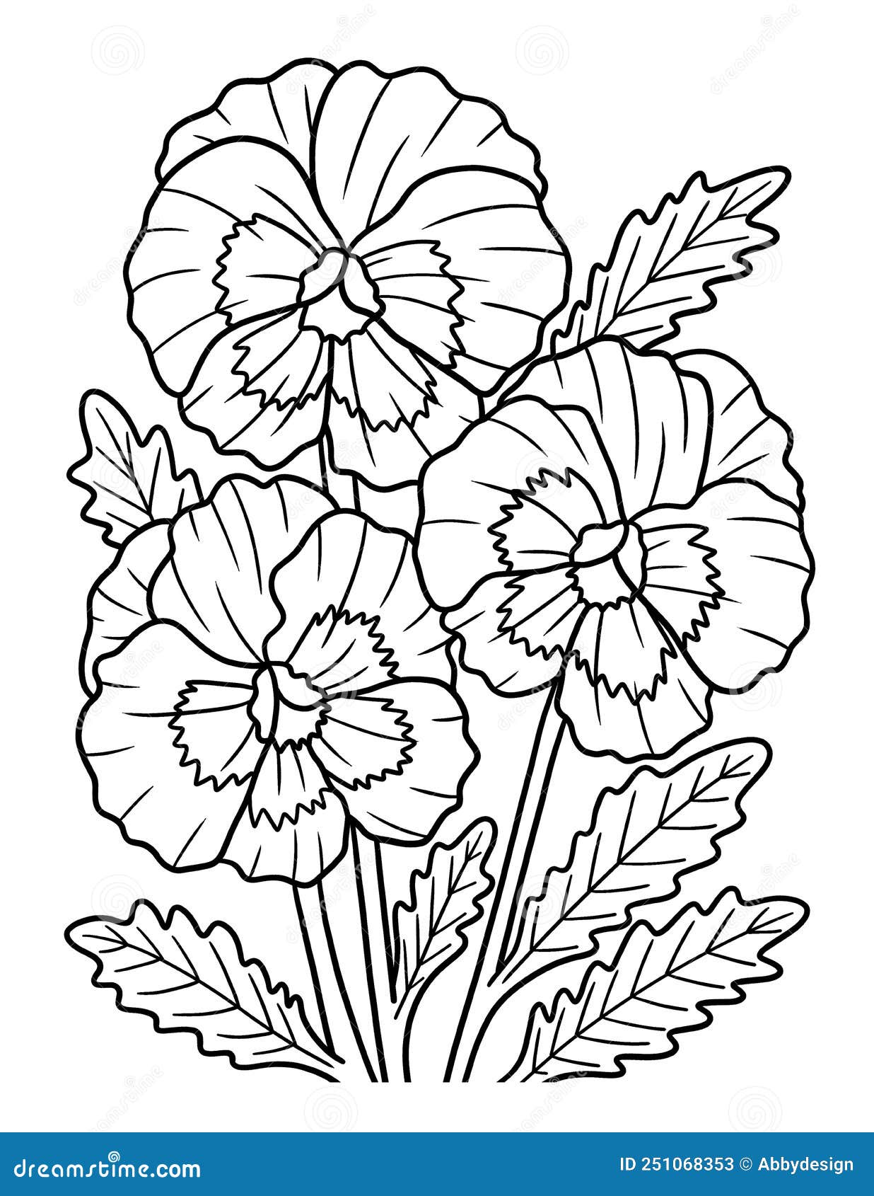 Pansy flower coloring page for adults stock vector