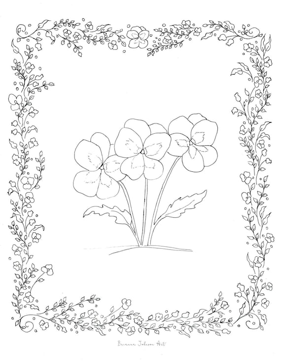 Pansy coloring page instant download wildflower coloring sheet