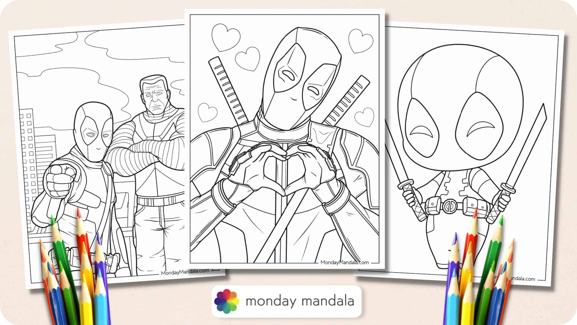 Deadpool coloring pages free pdf printables