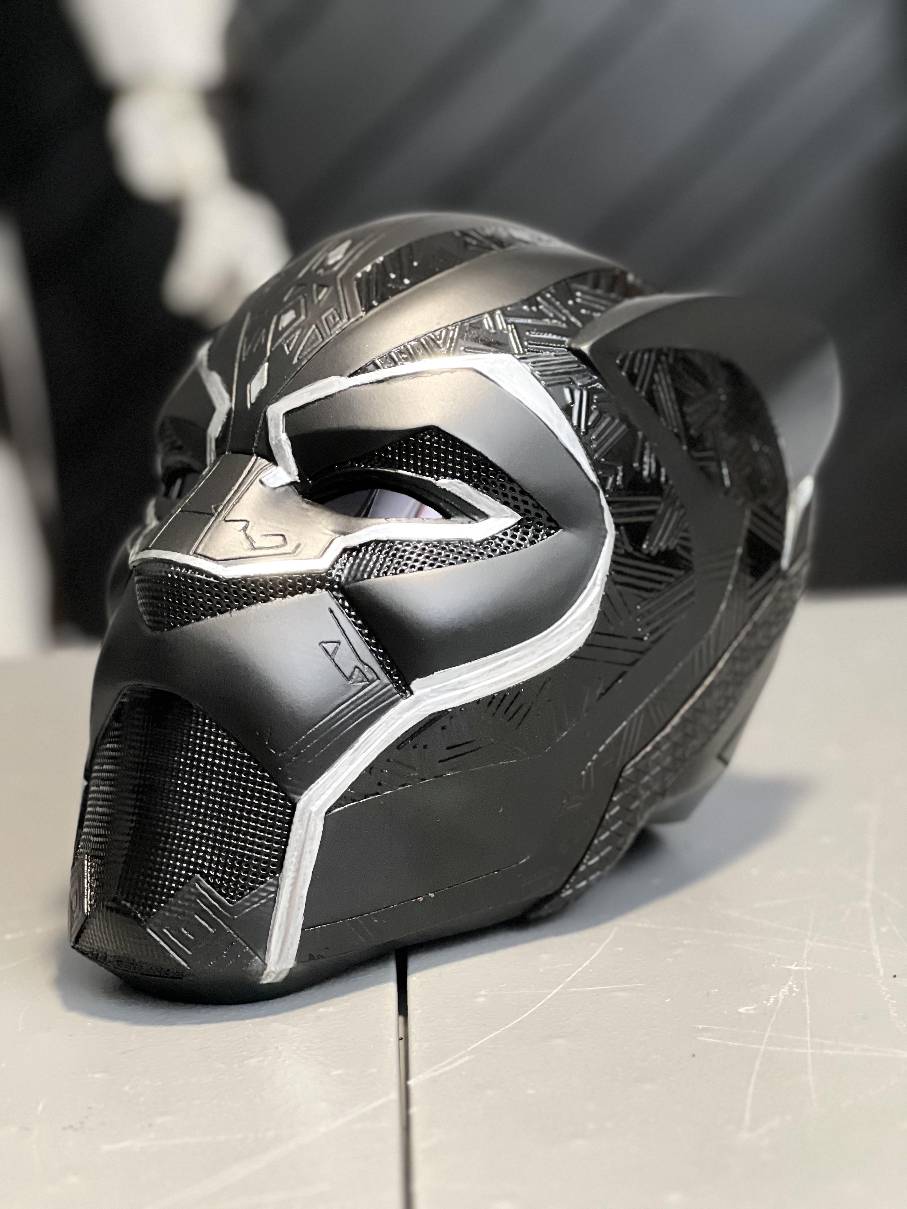 Finally finished my d printed black panther helmet this paint job was tricky but it deserved to be as good as i could make it rmarvelstudios