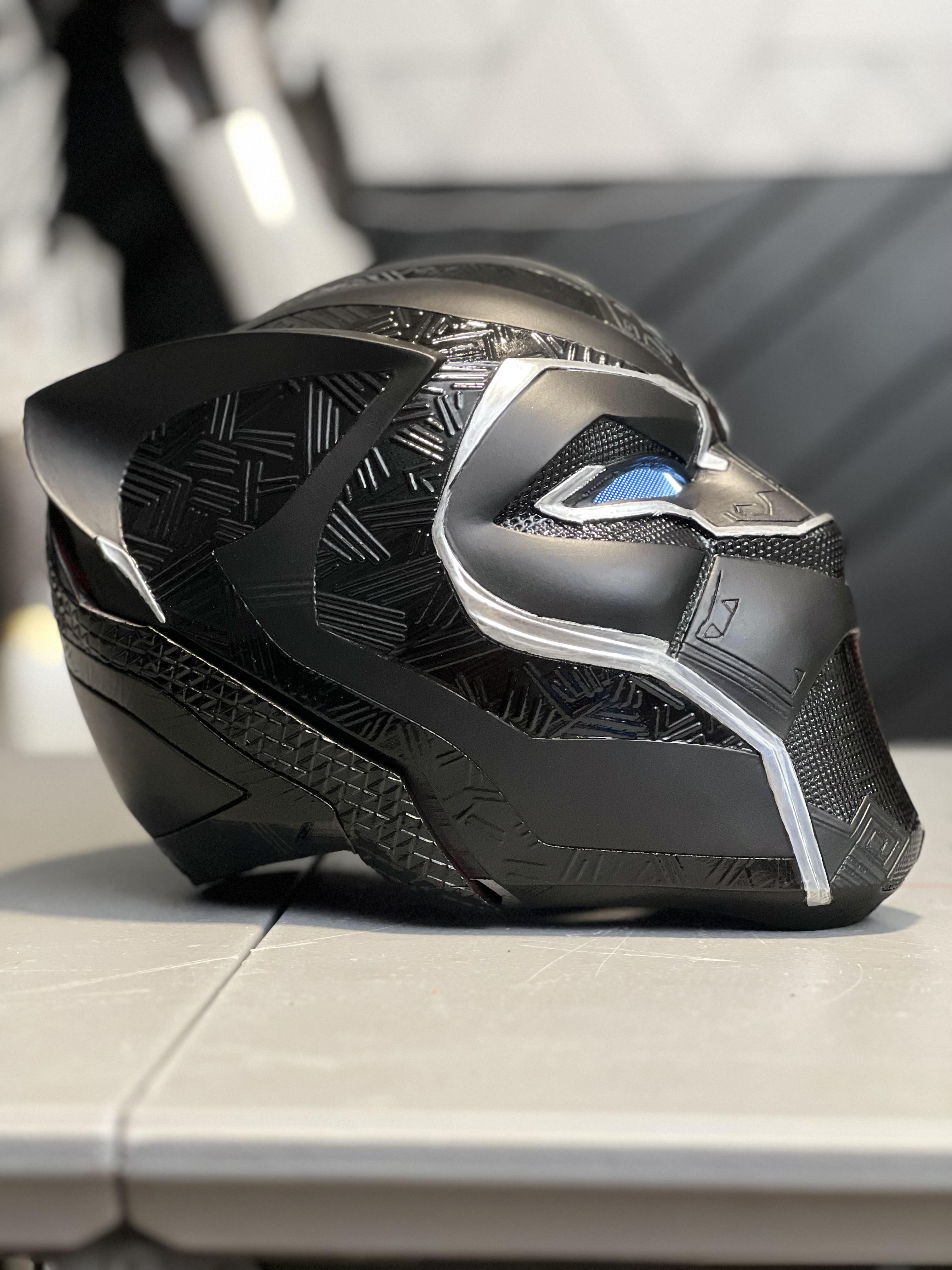 Finally finished my d printed black panther helmet this paint job was tricky but it deserved to be as good as i could make it rmarvelstudios