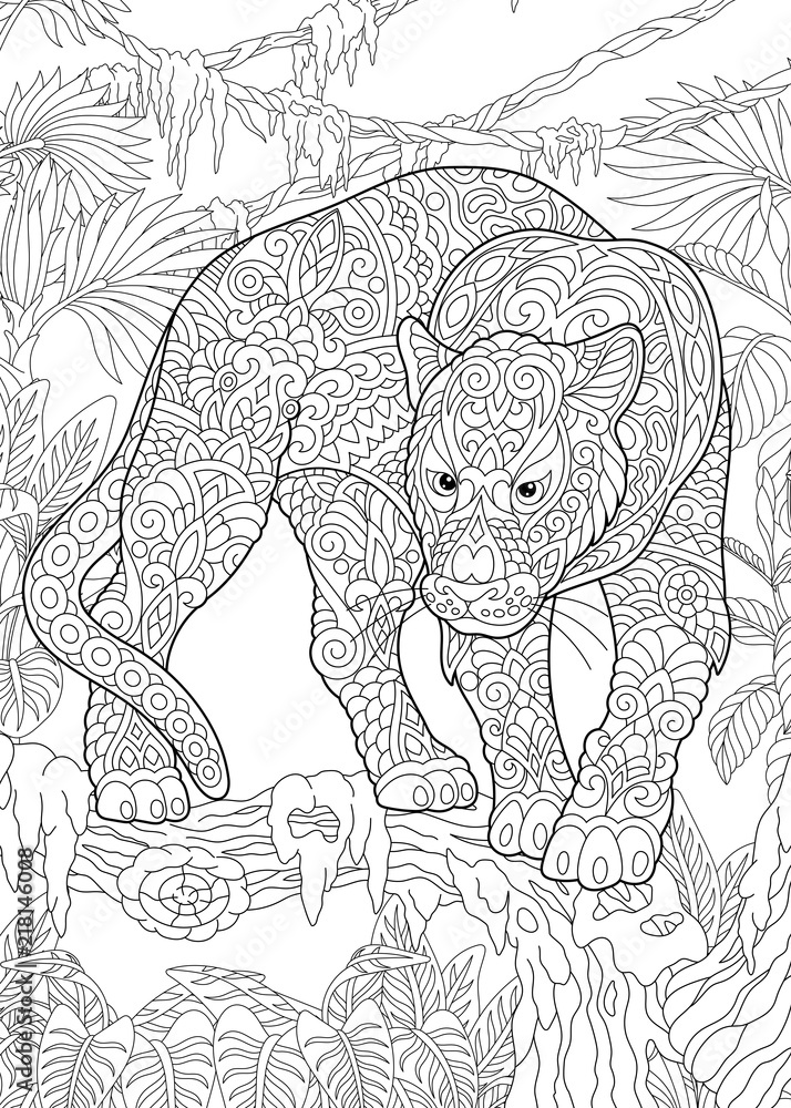 Coloring page coloring book colouring picture with black panther vector
