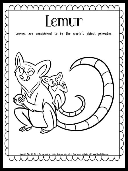 Lemur coloring page with fun fact free printable download â the art kit