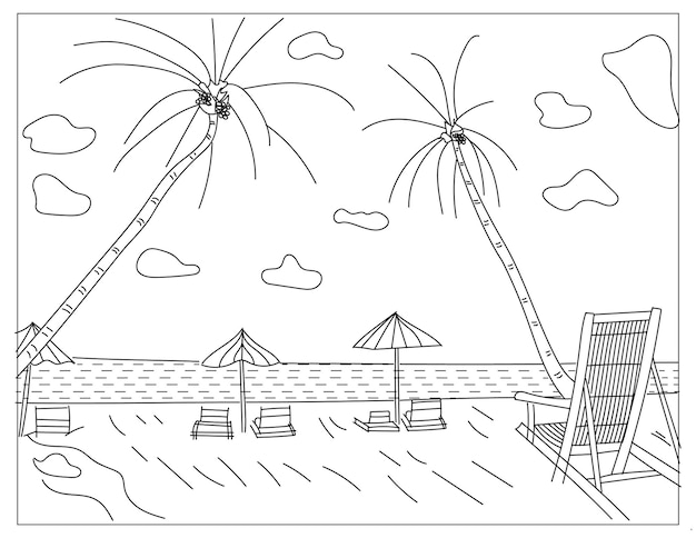 Premium vector summer beach coloring pages and symbols