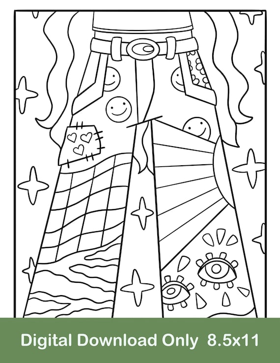 Groovy pants fashion printable coloring page clothing coloring page design coloring page digital download