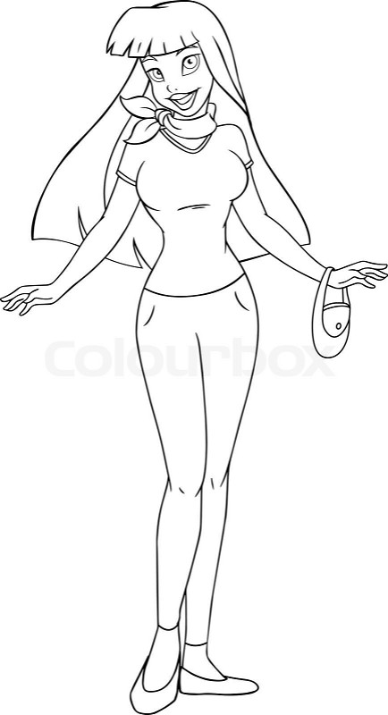 Teenage girl in tshirt and pants coloring page stock vector