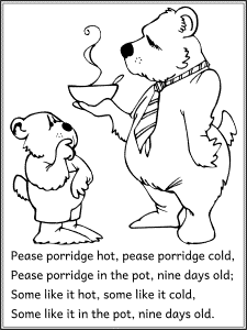 Pease porridge hot coloring pages and printable activities